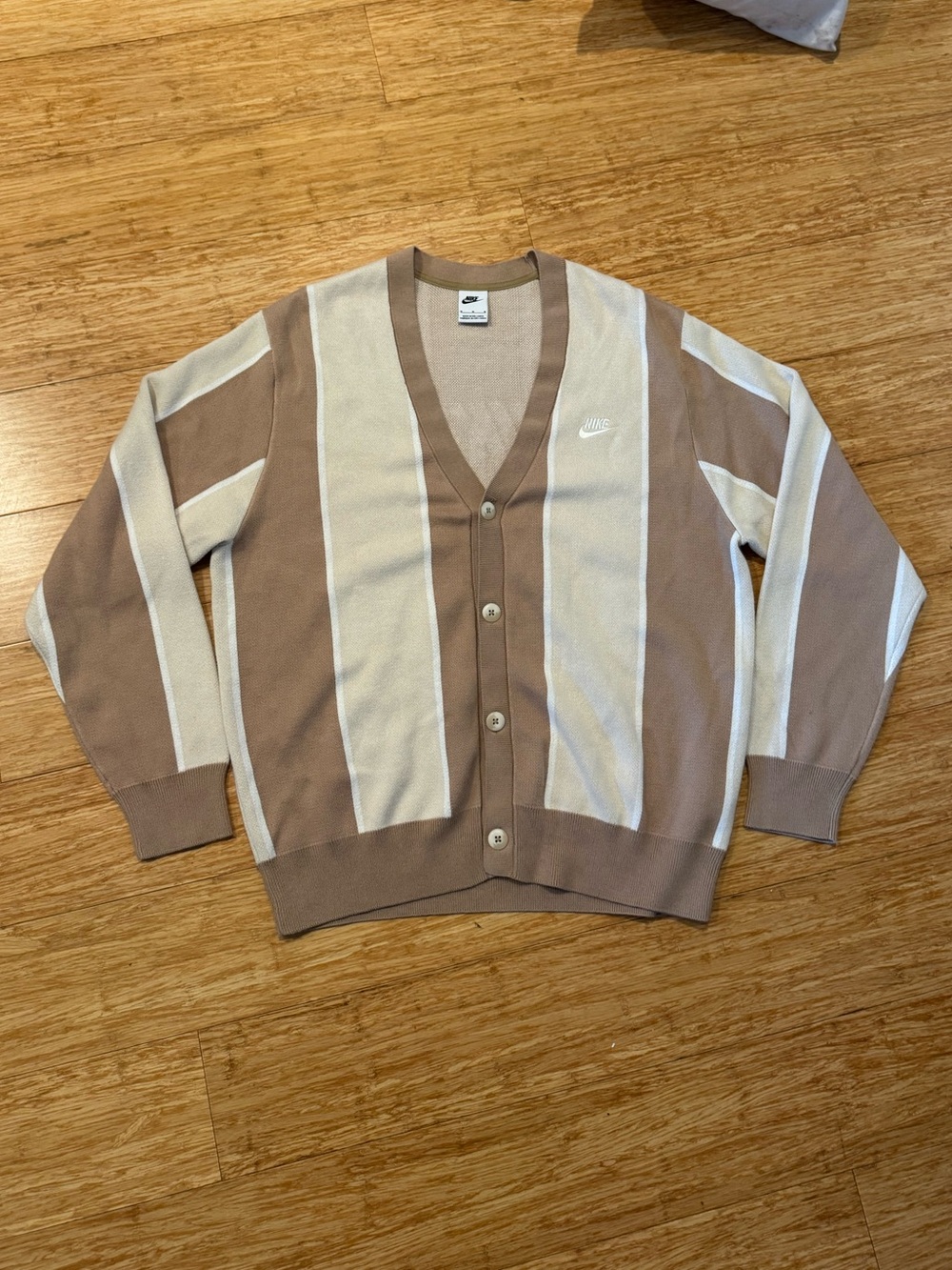 Nike Club Fairway tan beige striped cardigan sweater